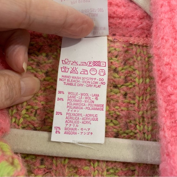 Vintage Oilily wool blend neon‎ pink/yellow cableknit cardigan sweater. Size S - Picture 12 of 12
